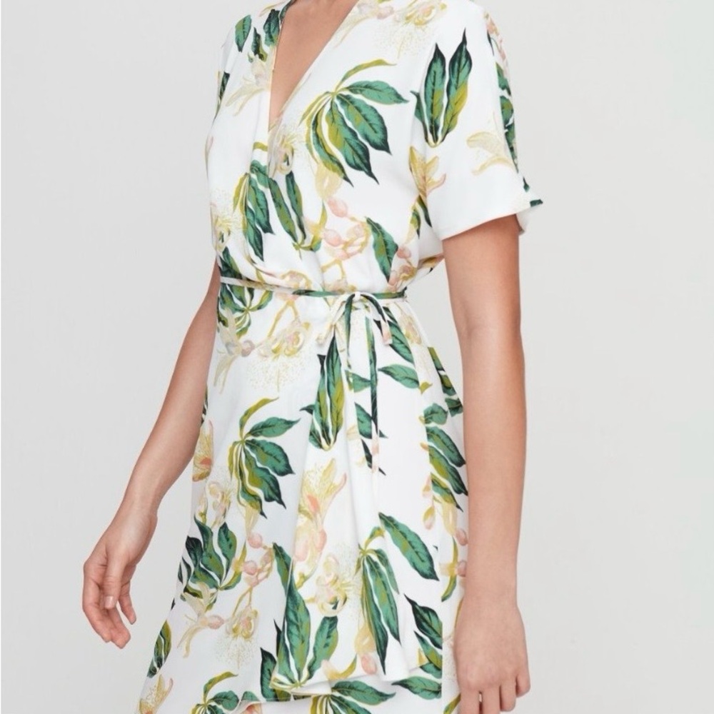 Aritzia Babaton Floral Wrap Midi Dress in White and Green